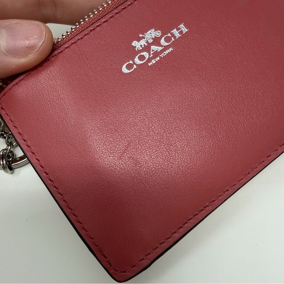 Coach Mini Skinny ID Case Pink Solid Key Ring ID Window Women's Card Wallet - Picture 11 of 15